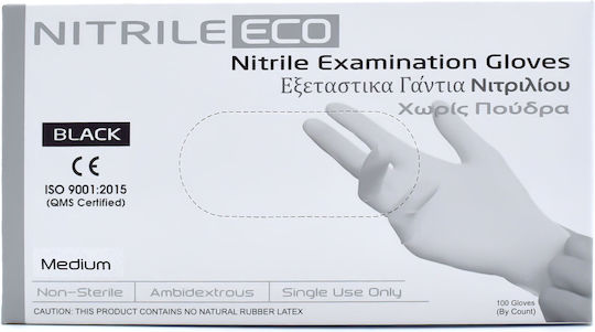 Alfacare Nitrile Eco Γάντια Νιτριλίου Χωρίς Πούδρα  Μαύρο 100 Τμχ